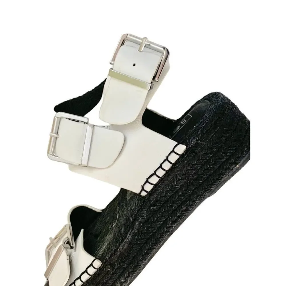 White Leather Buckled Black Espadrille Platform Sandal Sol Sana Size 6